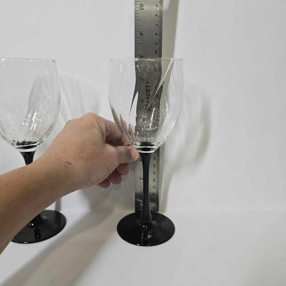 Vintage Cristal d'Arques Durand Astra Goblets Set 4 Black Stem Optic Swirl